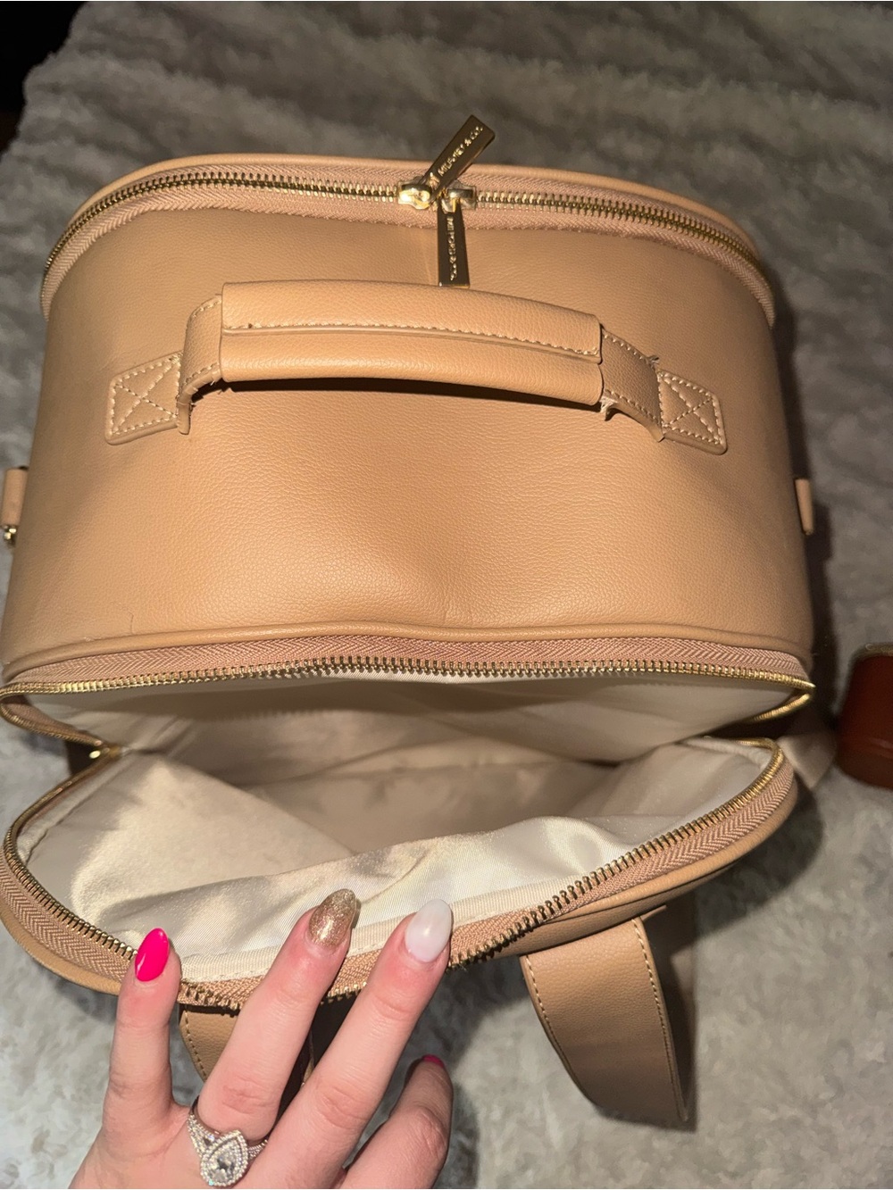 Leather Baby Backpack in Beige with Brown Accessories - Picture 6 of 6